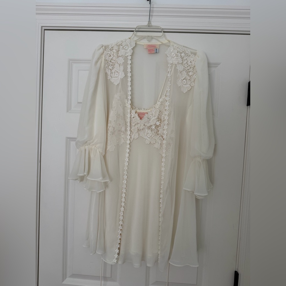 Ivory Lace Trim Nightgown & matching robe by Flora Nikrooz Saks Fifth Avenue